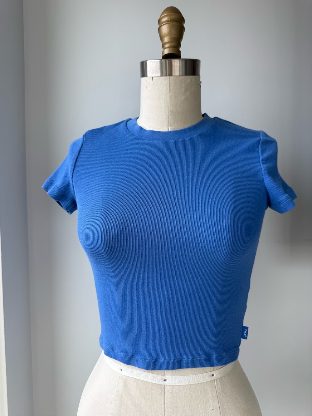 TNA Bright Blue Ribbed Crop Tee